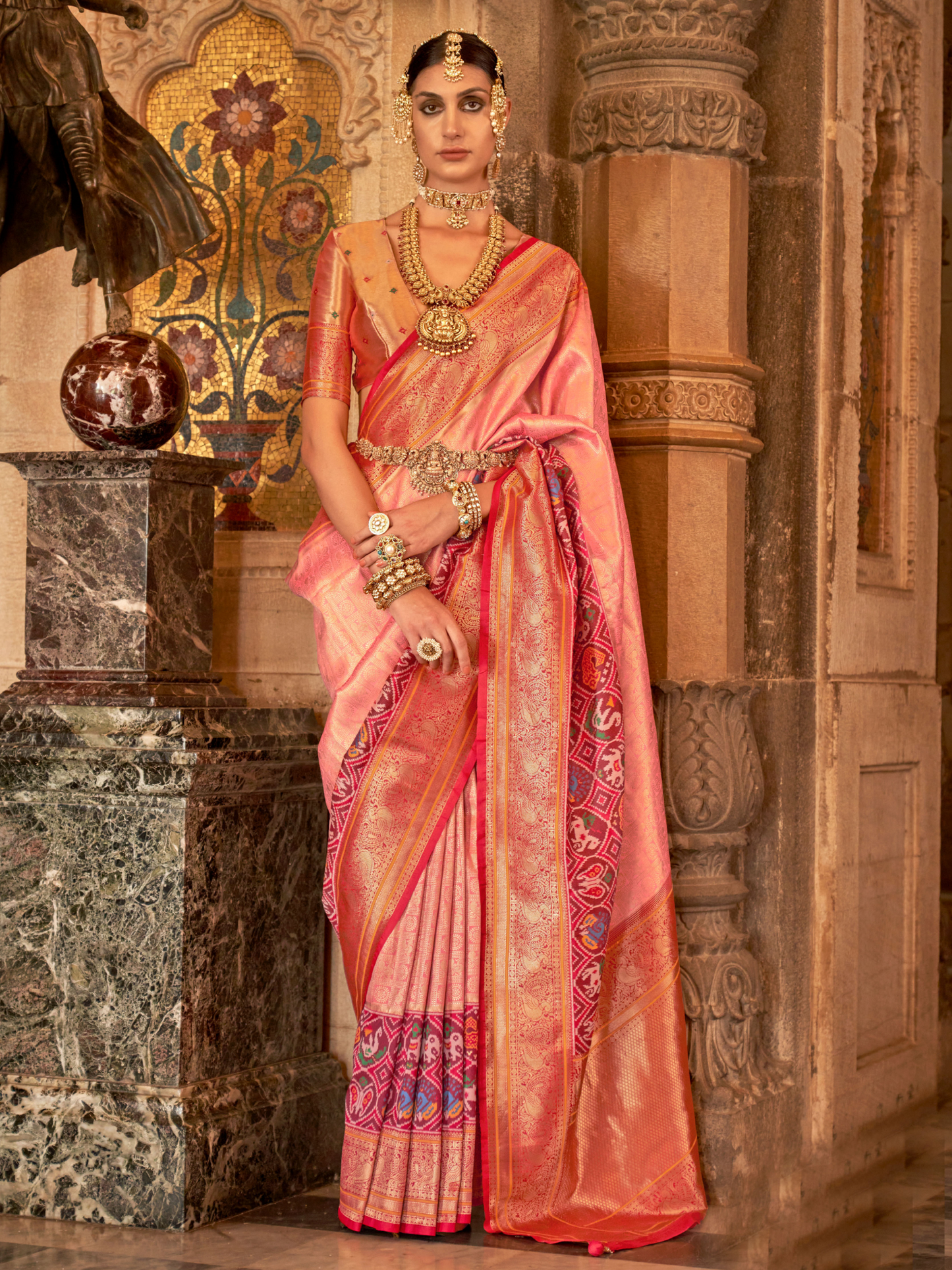 Blush Pink Woven Kanjivaram Patola Silk Saree