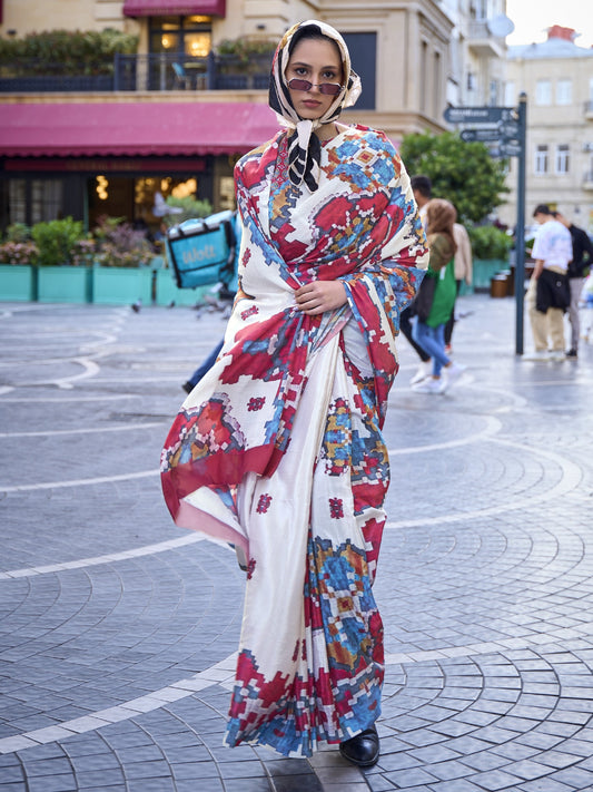 Multicolor Digital Print Crepe Saree