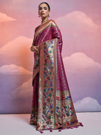 Deep Wine Woven Paithani Silk Saree