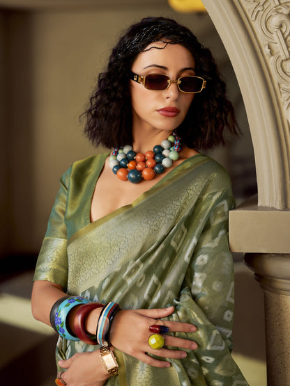 Emerald Green Zari Woven Tissue Silk Saree