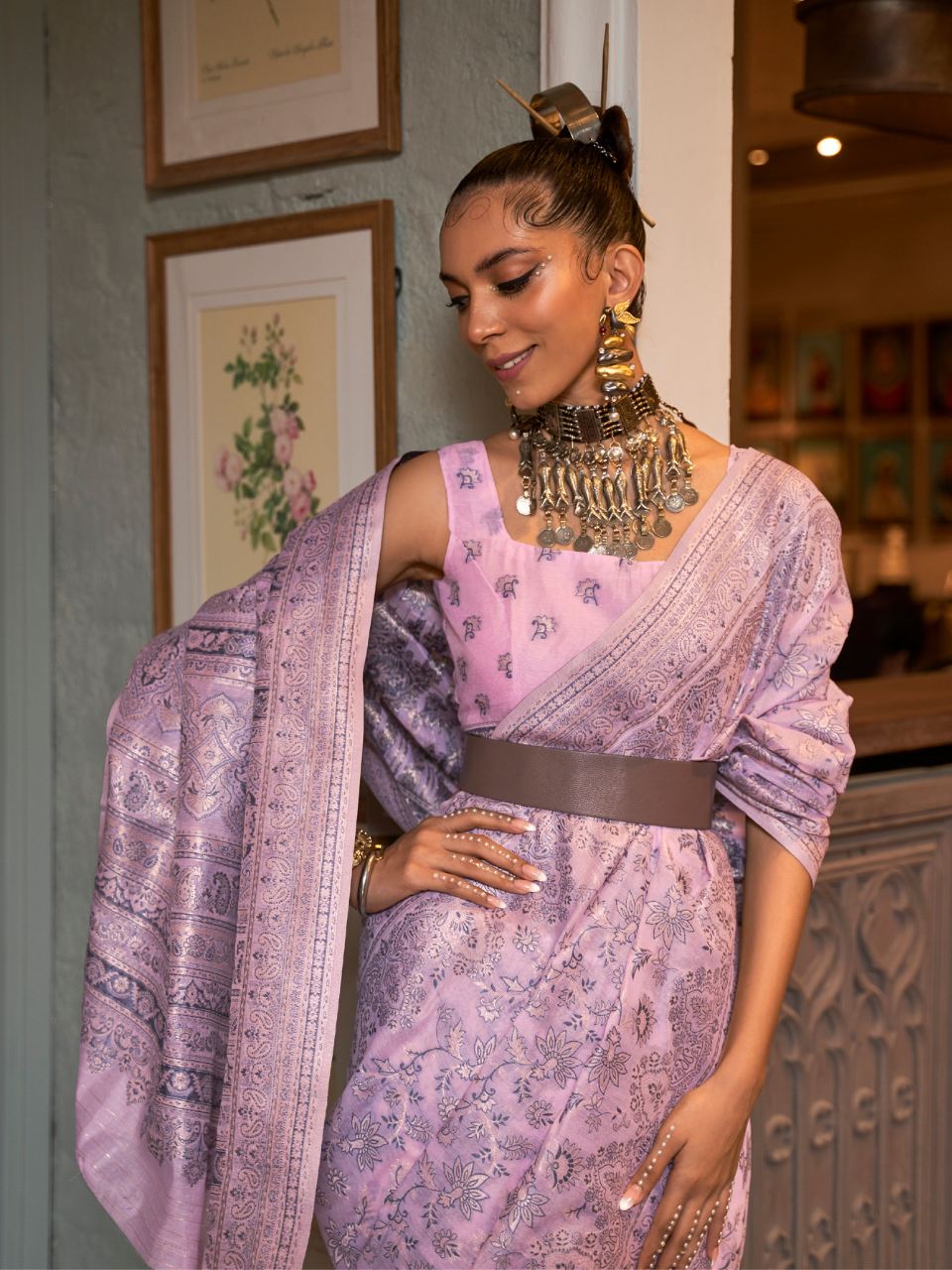 Gorgeous Lavender Woven Kashmiri Cotton Silk Saree