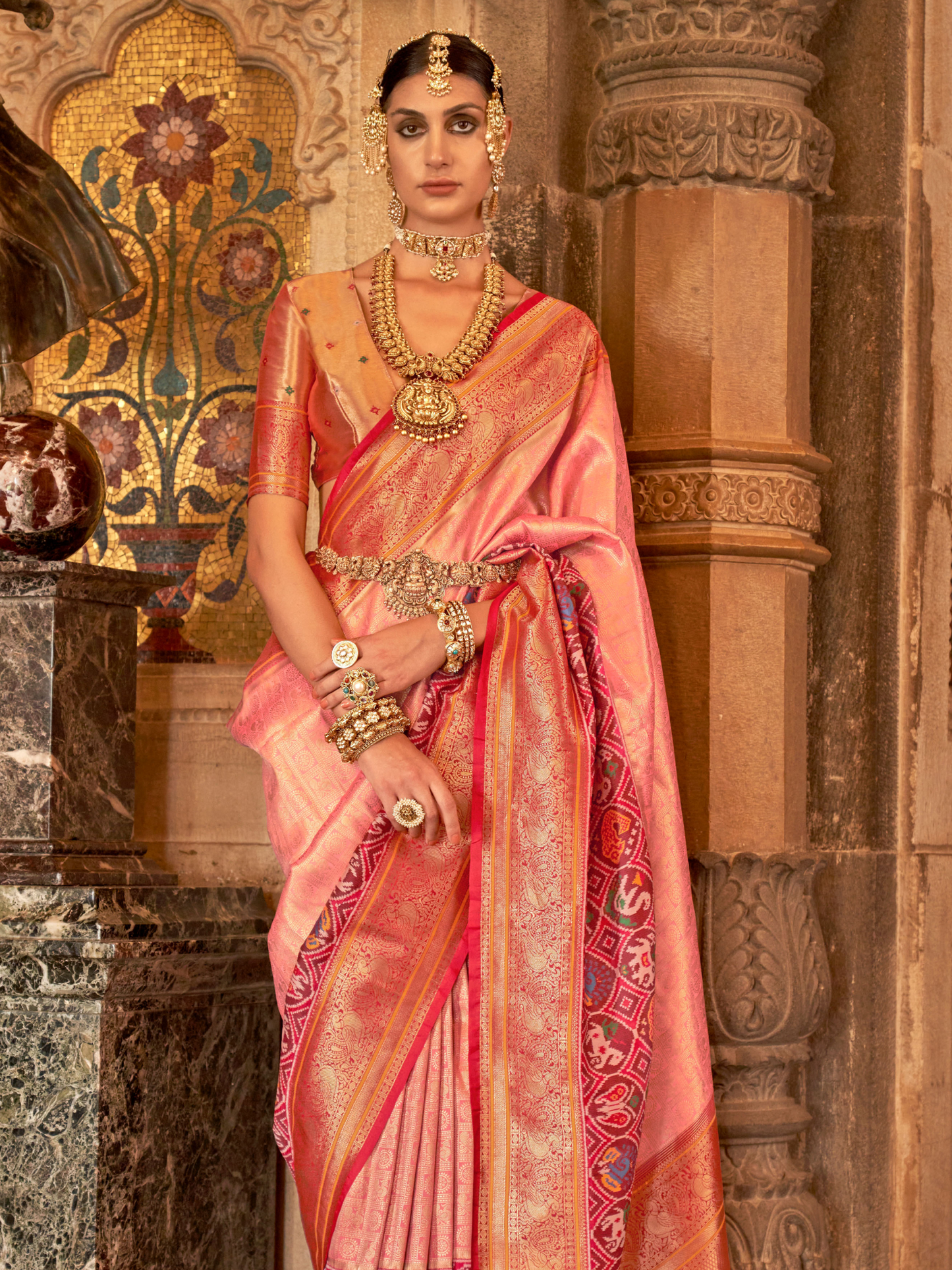 Blush Pink Woven Kanjivaram Patola Silk Saree