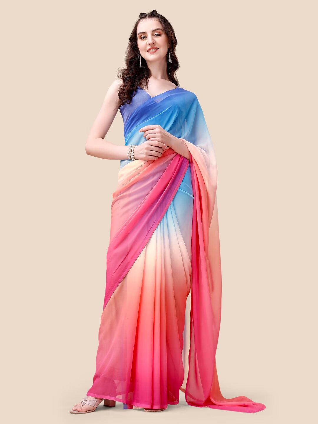 Multicolored Digital Printed Georgette Saree