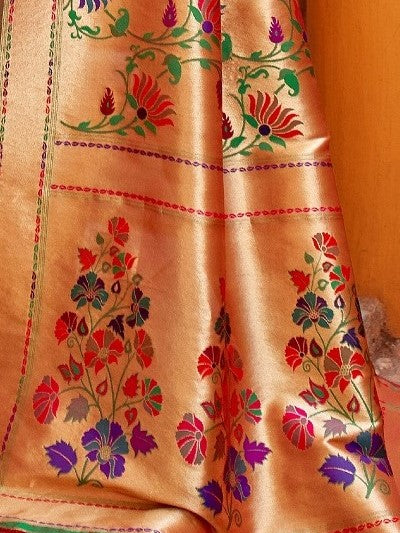 Golden Red Paithani Saree