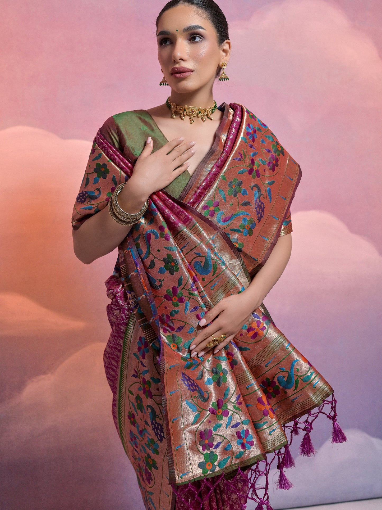 Deep Wine Woven Paithani Silk Saree