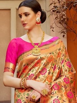 Golden Pink Paithani Saree