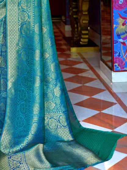 Cyan Blue Kanjivaram Saree