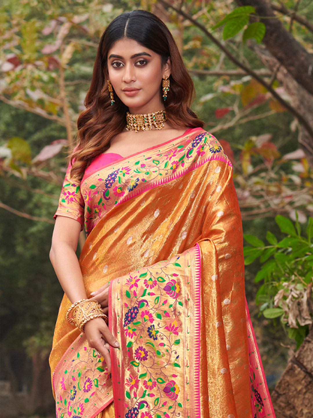 Flame Orange Paithani Saree