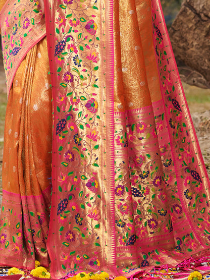 Flame Orange Paithani Saree