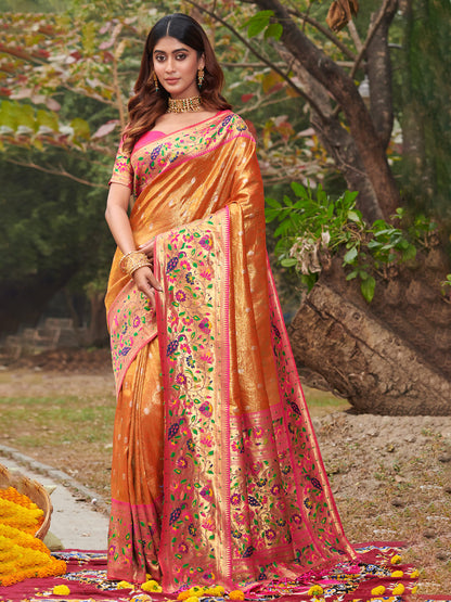 Flame Orange Paithani Saree