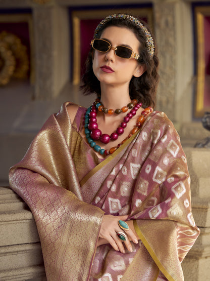 Golden Fuchsia Zari Woven Tissue Silk Saree