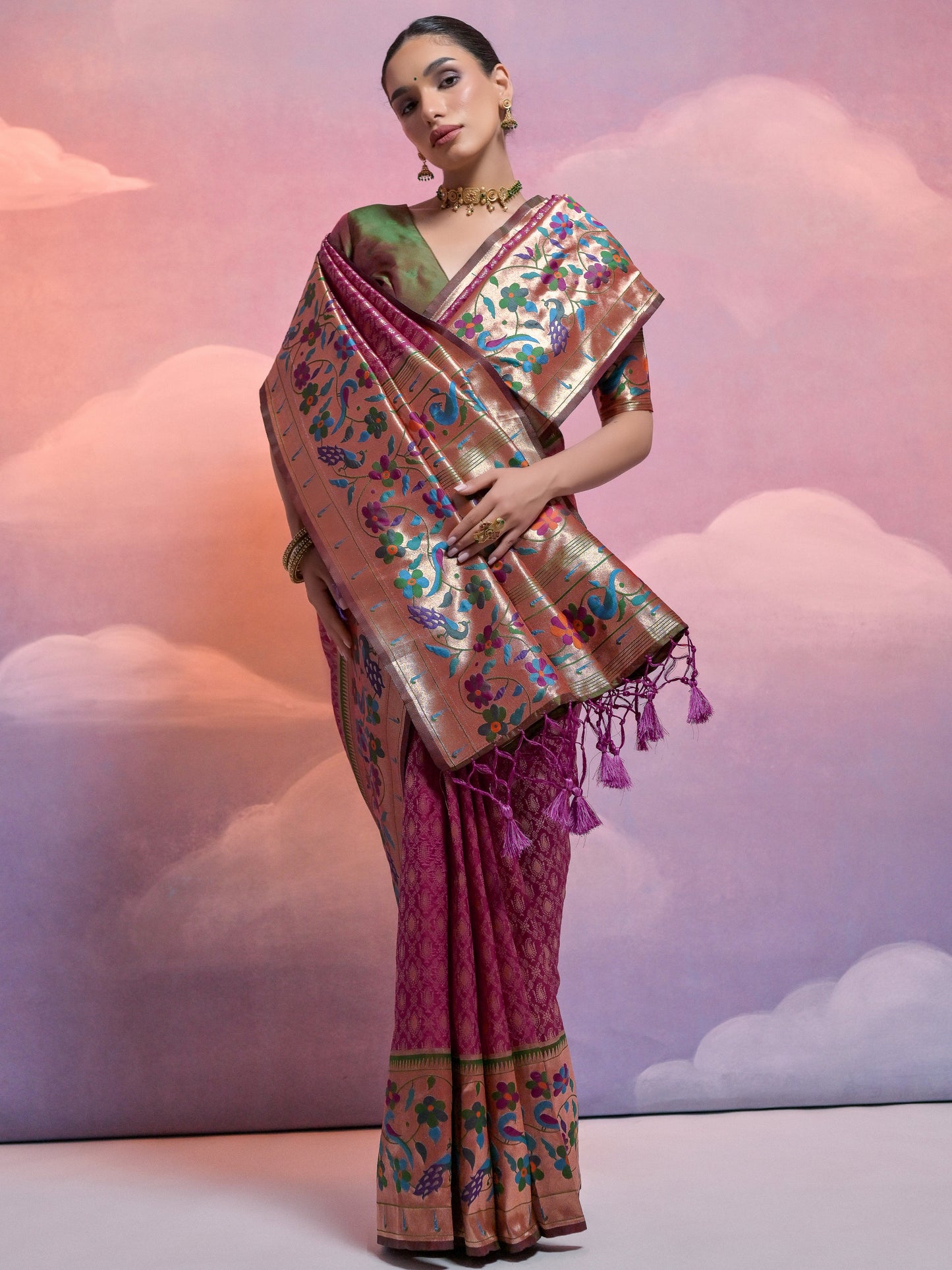 Deep Wine Woven Paithani Silk Saree