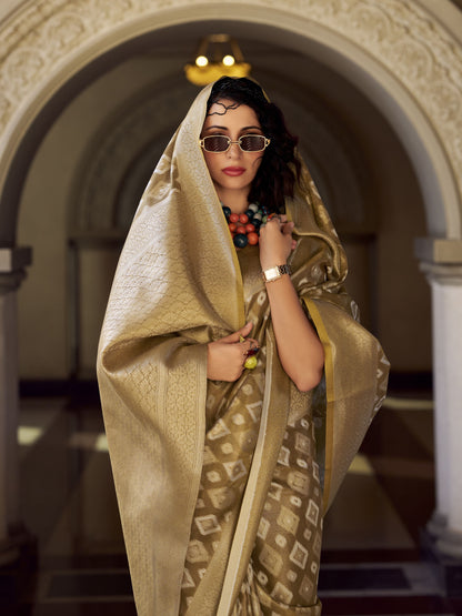 Toffee Bronze Zari Weaving Tissue Silk Saree