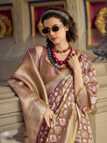 Golden Fuchsia Zari Woven Tissue Silk Saree