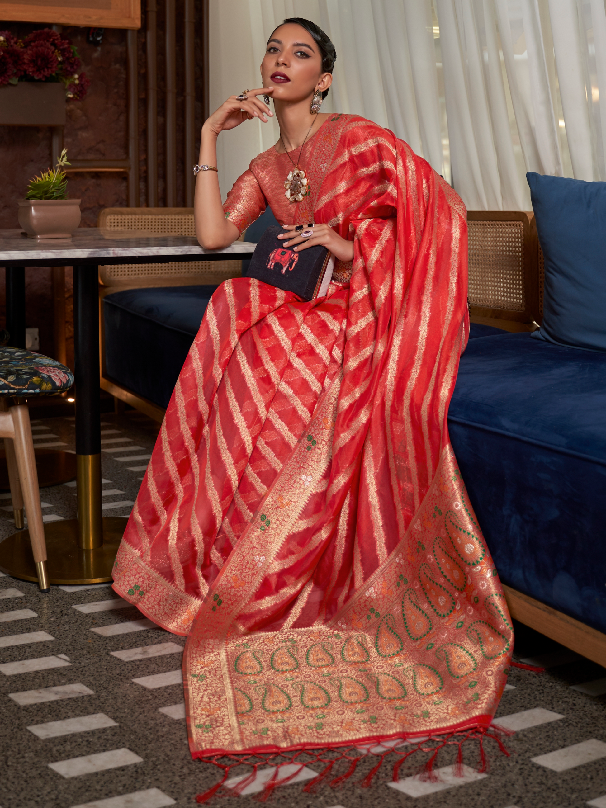 red organza saree