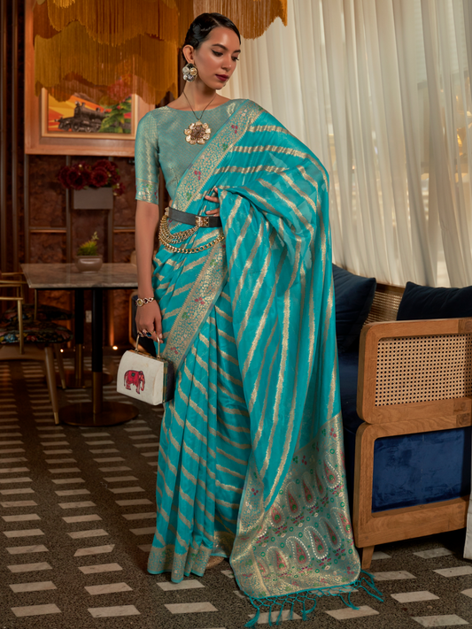 blue organza saree