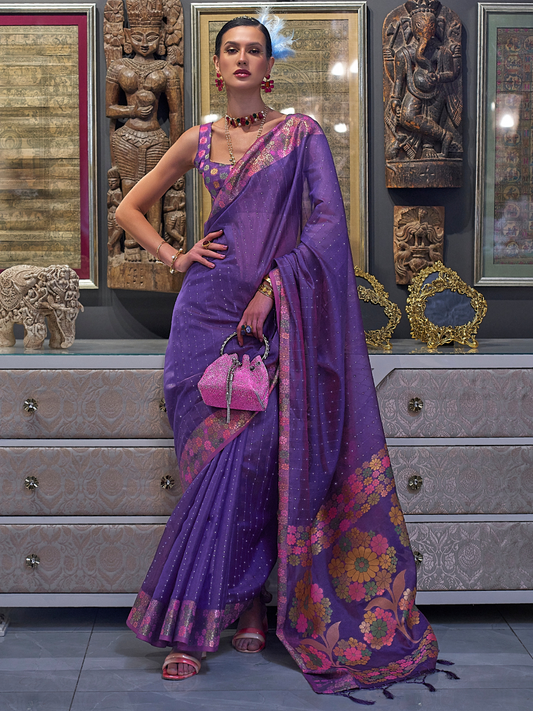 purple organza saree