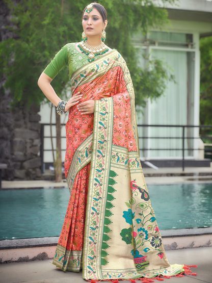 Burnt Orange Woven Patola Paithani Silk Saree