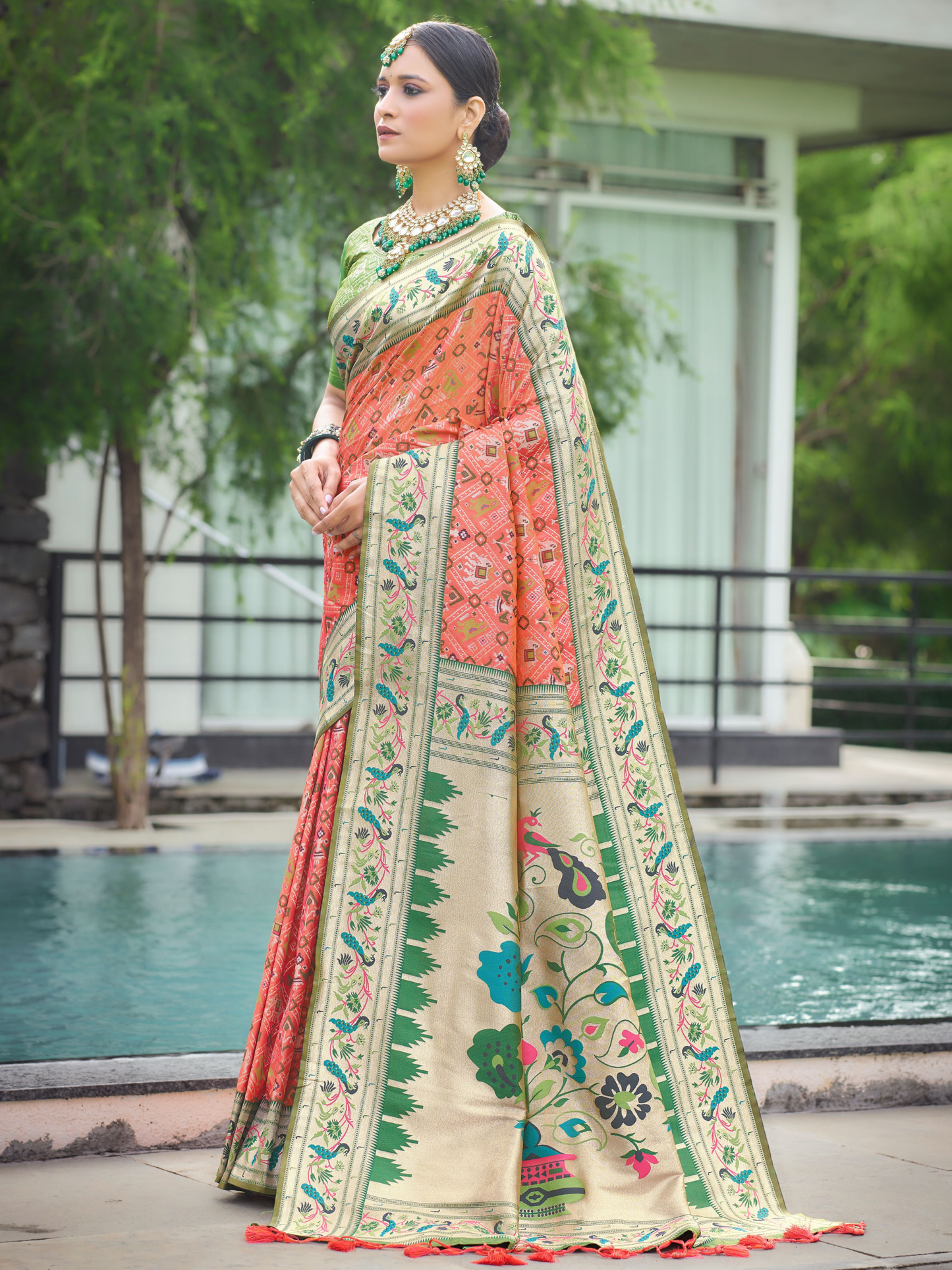 Burnt Orange Woven Patola Paithani Silk Saree