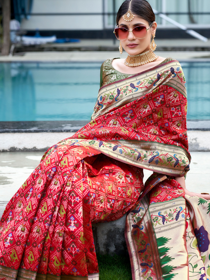 Bridal Red Woven Patola Paithani Silk Saree