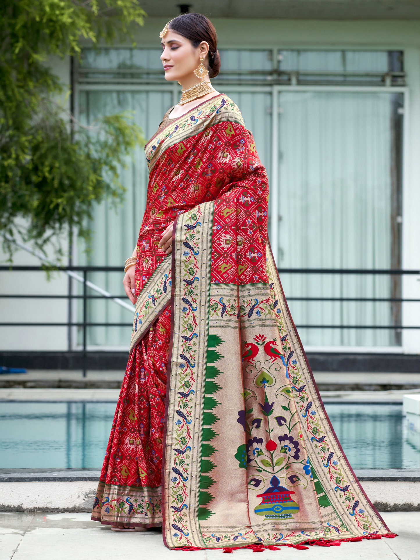 Bridal Red Woven Patola Paithani Silk Saree