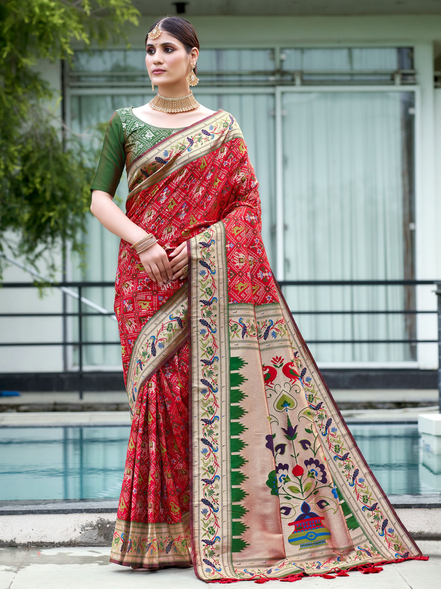 Bridal Red Woven Patola Paithani Silk Saree