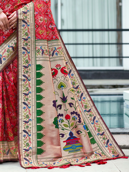 Bridal Red Woven Patola Paithani Silk Saree