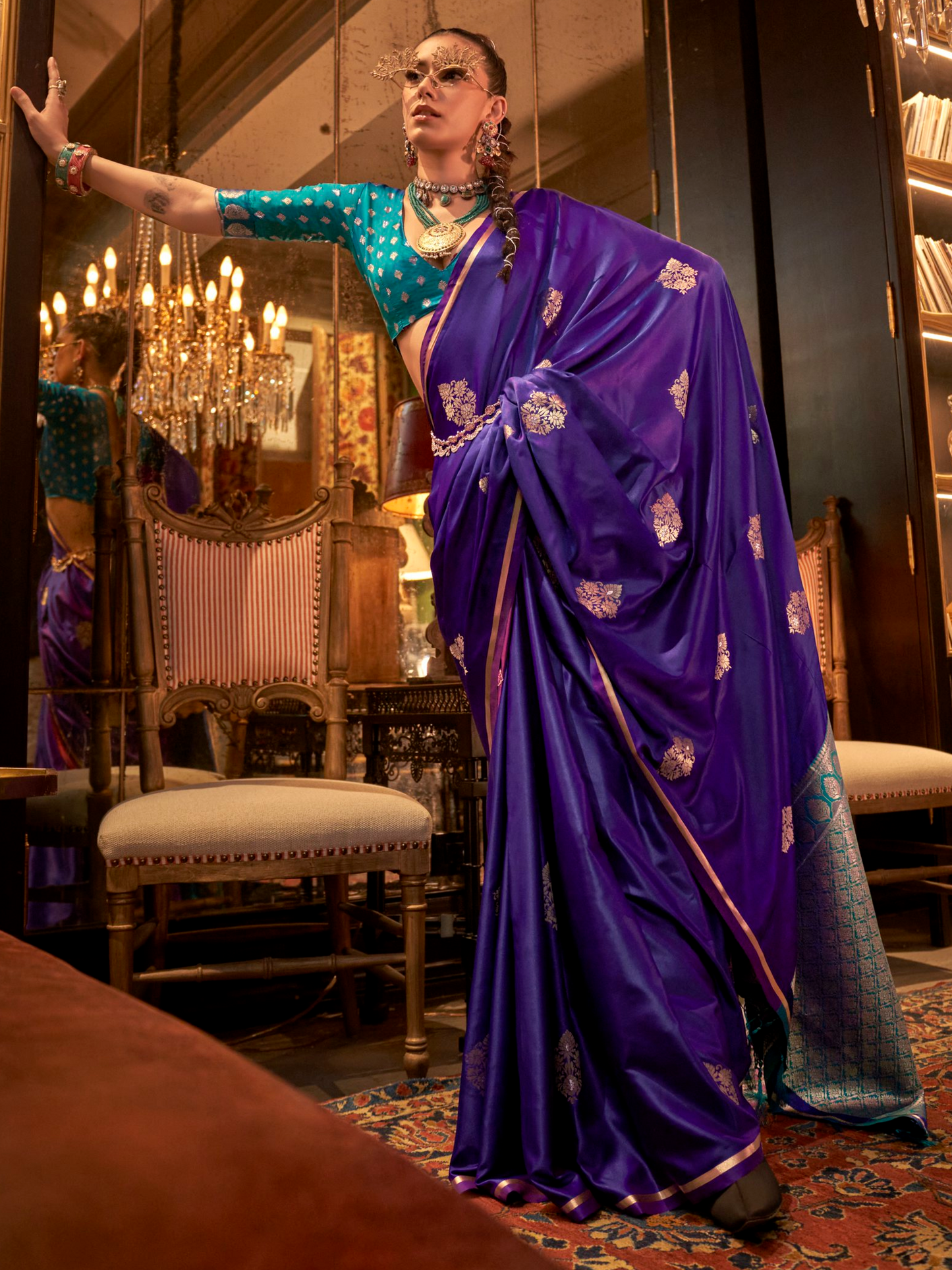 Royal Purple Woven Satin Silk Saree