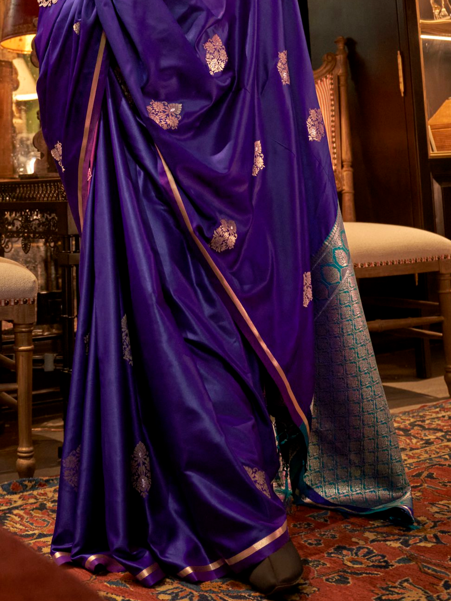 Royal Purple Woven Satin Silk Saree