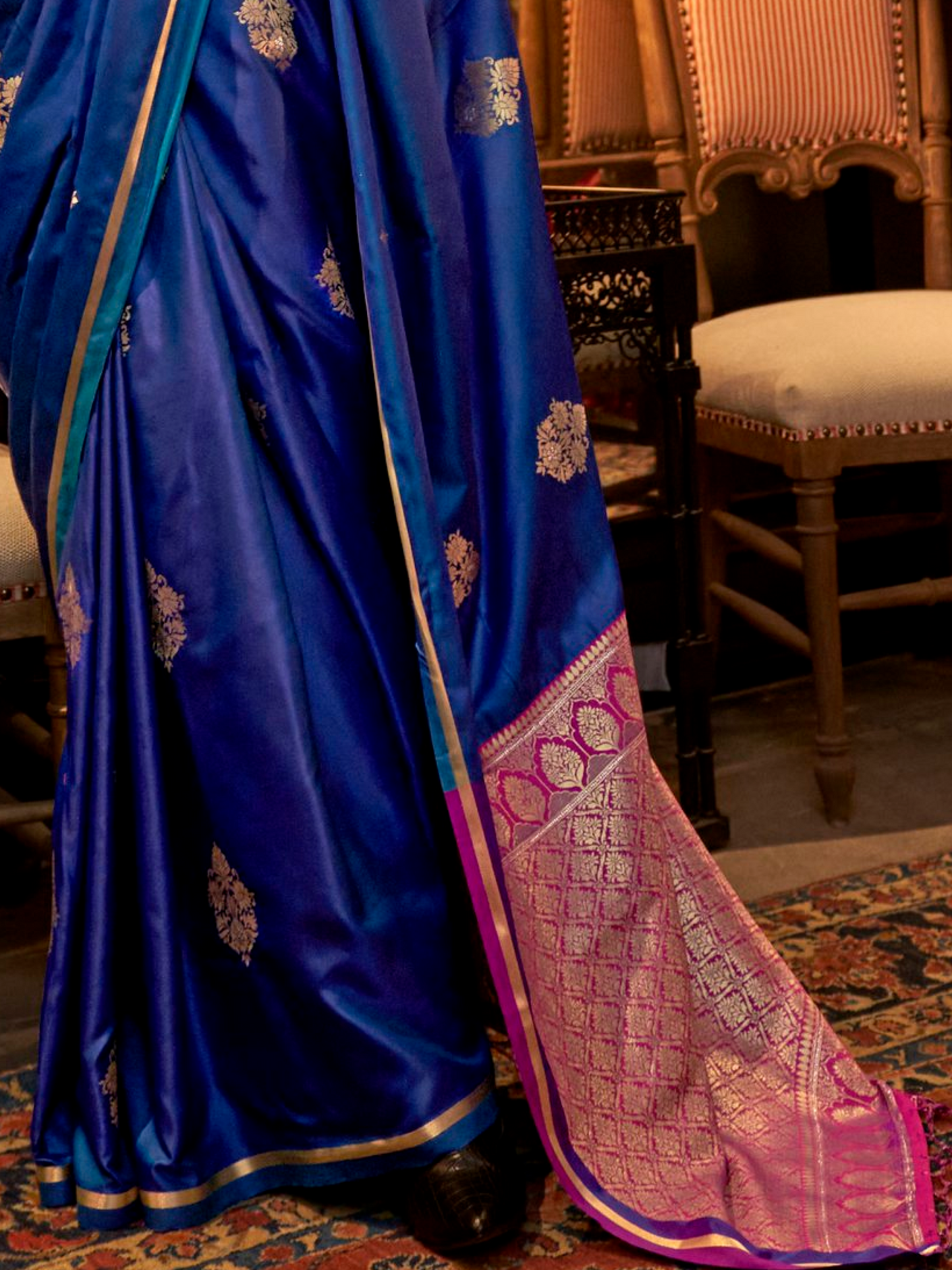 Classic Blue Woven Satin Silk Saree