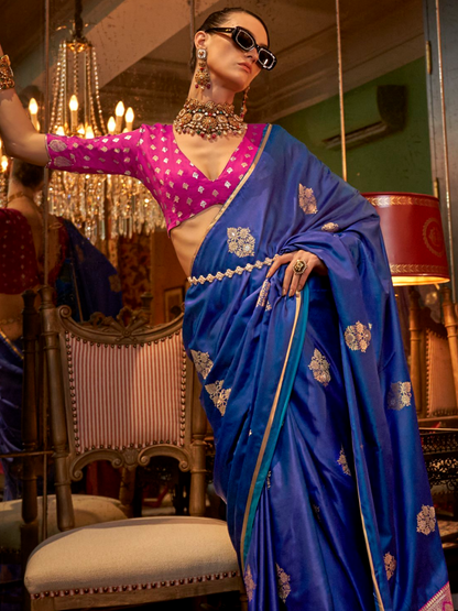 Classic Blue Woven Satin Silk Saree