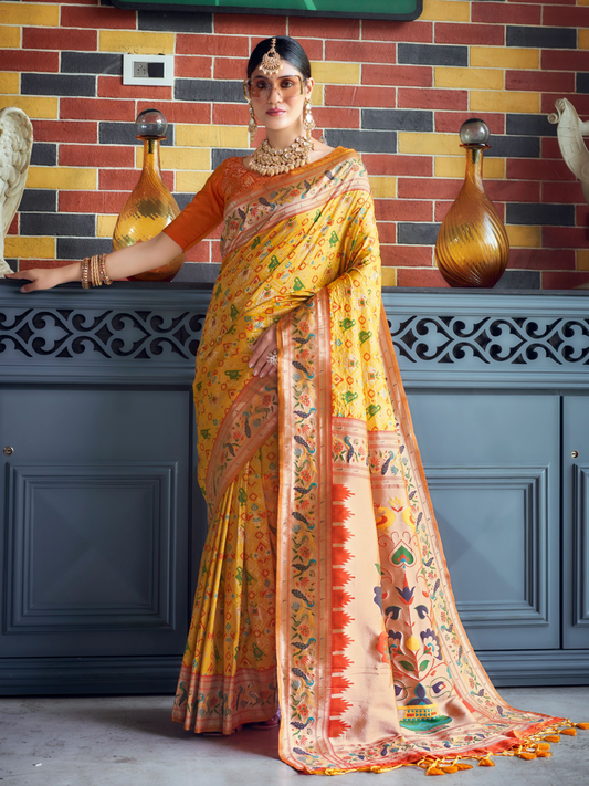 Bold Yellow Woven Patola Paithani Silk Saree