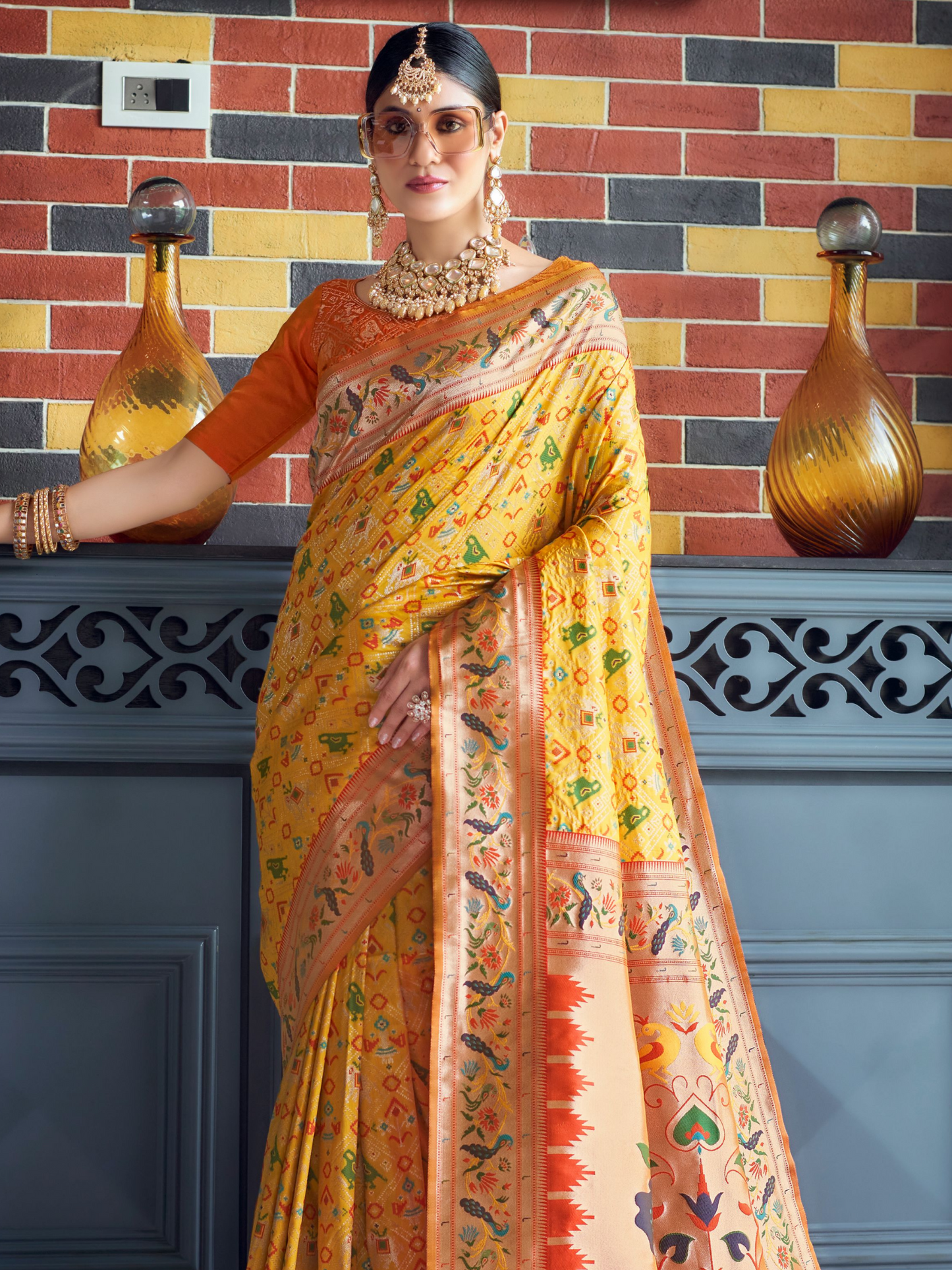 Bold Yellow Woven Patola Paithani Silk Saree