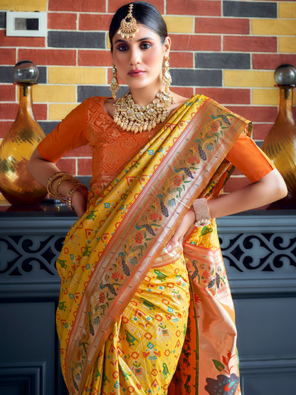 Bold Yellow Woven Patola Paithani Silk Saree