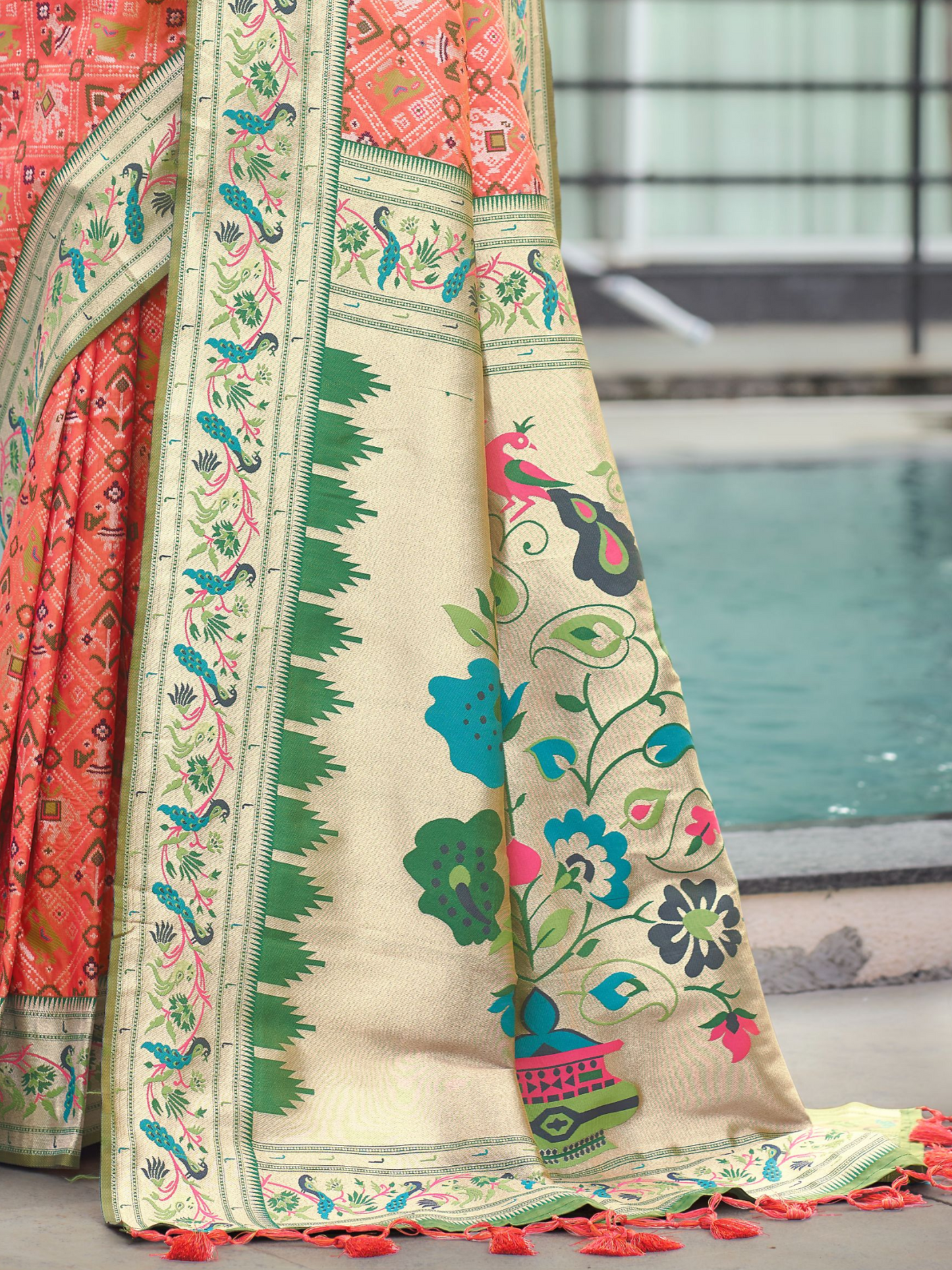 Burnt Orange Woven Patola Paithani Silk Saree