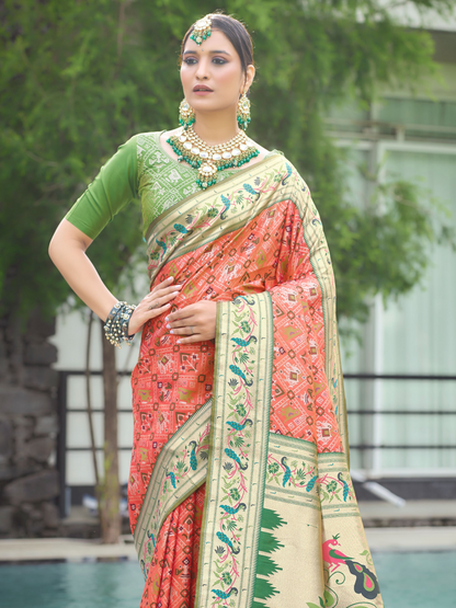 Burnt Orange Woven Patola Paithani Silk Saree