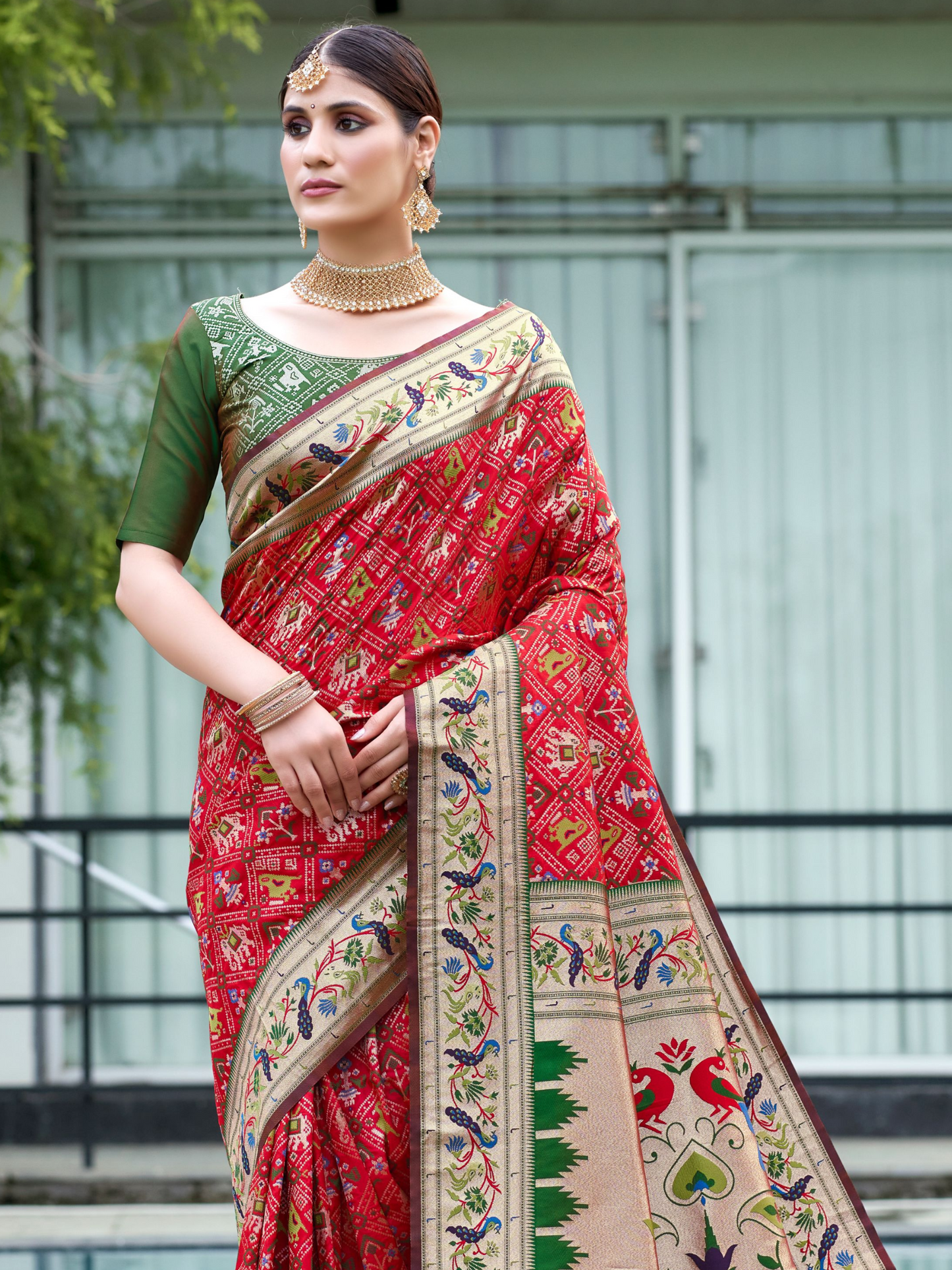 Bridal Red Woven Patola Paithani Silk Saree